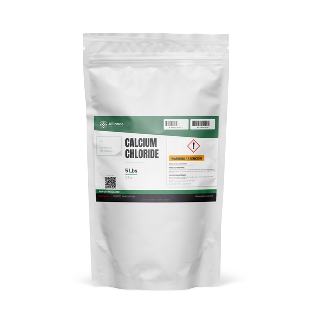 Calcium Chloride 94-97% 5-pound resealable pouch, Alliance Chemical for de-icing and concrete set acceleration