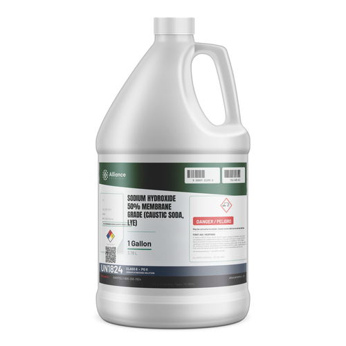 Sodium Hydroxide 50% Membrane Grade solution in a 1-gallon jug, Alliance Chemical