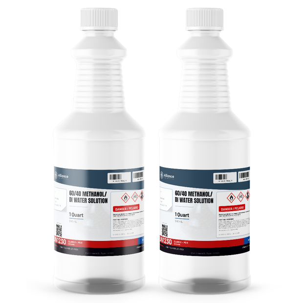 60/40 Methanol/DI Water Solution, Technical Grade in two 1-quart plastic bottles from Alliance Chemical