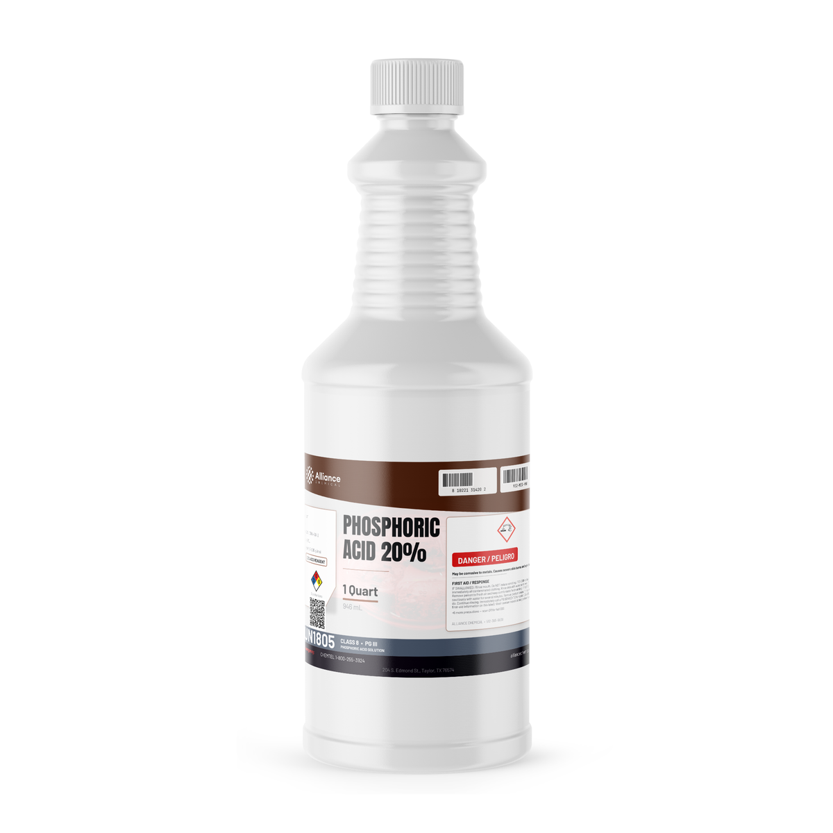 Phosphoric Acid 20% ACS Reagent Grade in a 1-quart white plastic bottle from Alliance Chemical