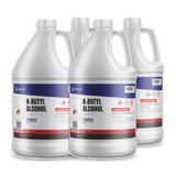 Technical grade n-butyl alcohol in four 1-gallon plastic jugs from Alliance Chemical for industrial ester synthesis