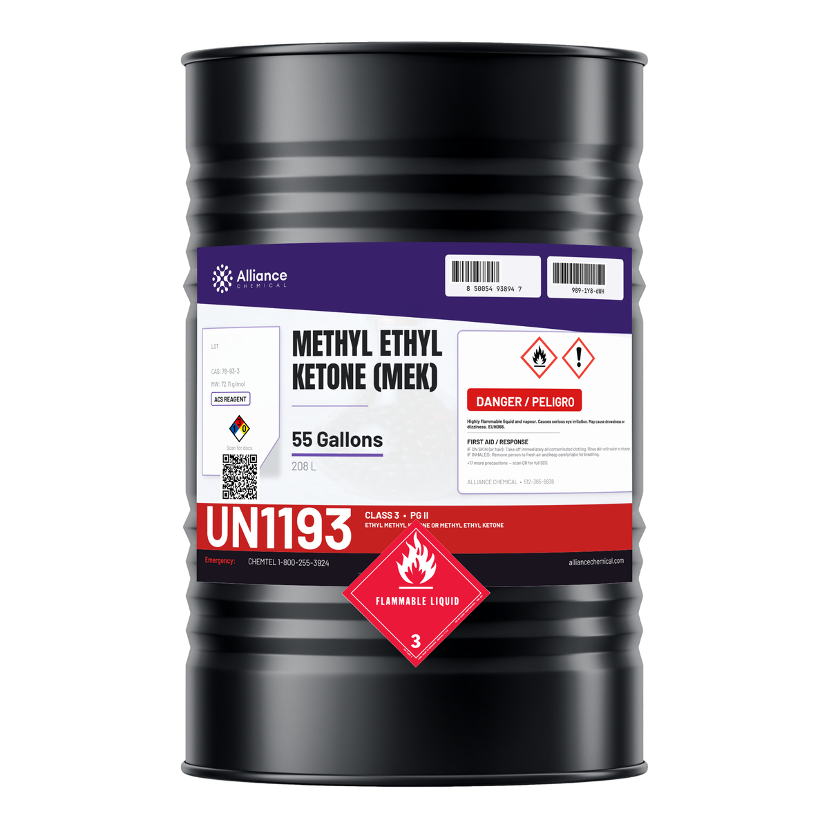 Methyl Ethyl Ketone ACS Reagent Grade 55-gallon drum, Alliance Chemical for industrial coatings and surface prep