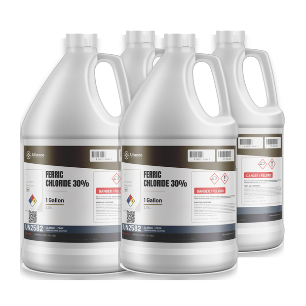 Ferric Chloride 30% Technical Grade in four 1-gallon plastic jugs, Alliance Chemical