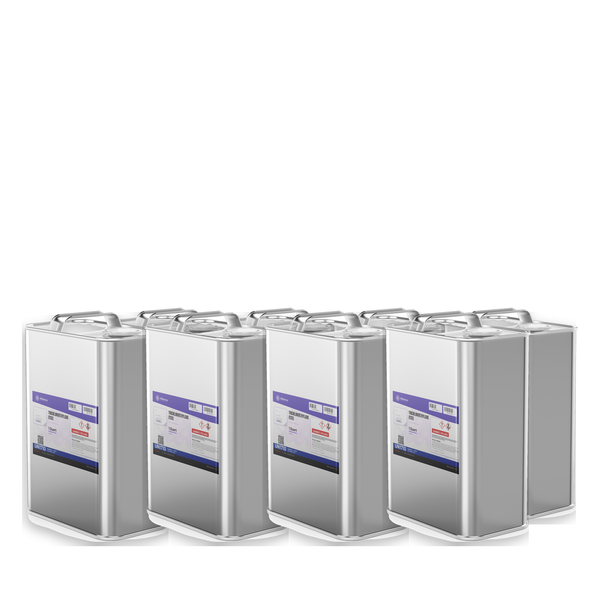 Trichloroethylene Technical Grade in eight 1-quart metal cans by Alliance Chemical for vapor degreasing