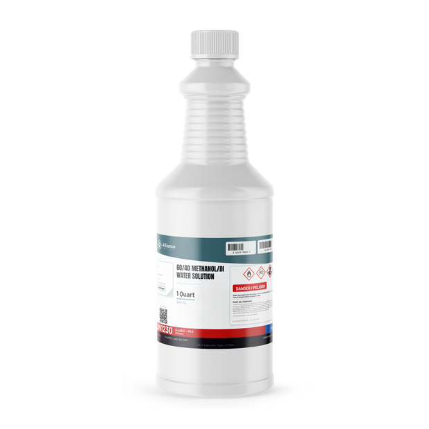 60/40 Methanol/DI Water Solution ACS Grade 1-quart plastic bottle Alliance Chemical for HPLC mobile phase preparation