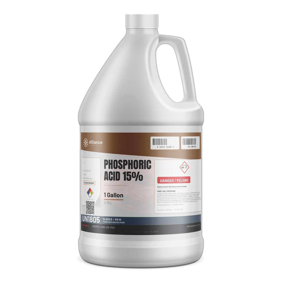 Phosphoric Acid 15% ACS Reagent Grade in a 1-gallon plastic jug from Alliance Chemical