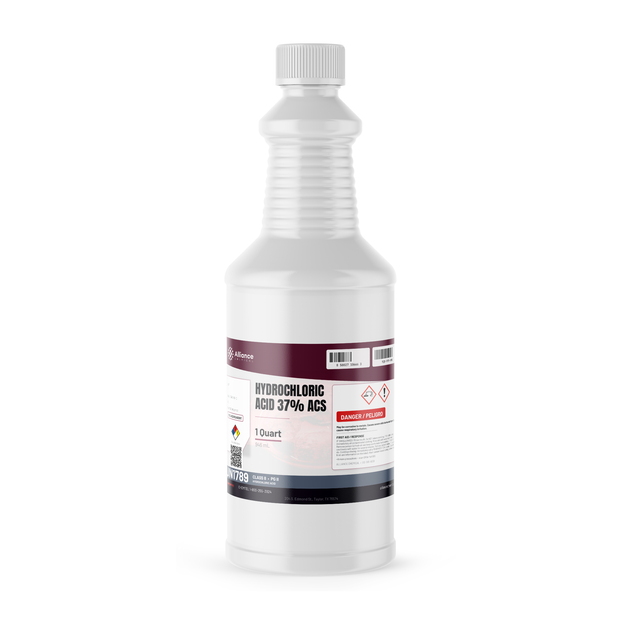 Hydrochloric Acid 37% ACS Reagent Grade 1-quart bottle by Alliance Chemical for chemical synthesis and metal pickling