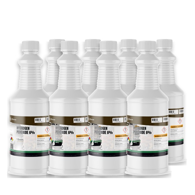 Hydrogen Peroxide 6% Technical Grade in eight 1-quart plastic bottles, Alliance Chemical