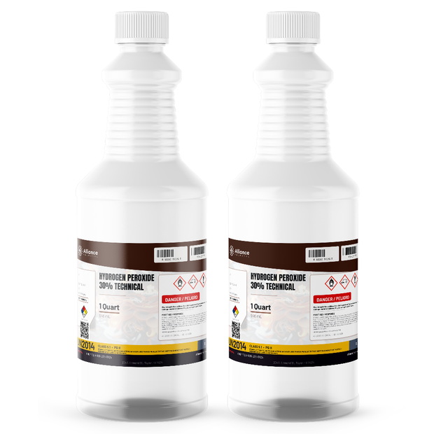 Hydrogen Peroxide 30% Technical Grade in two 1-quart plastic bottles, Alliance Chemical