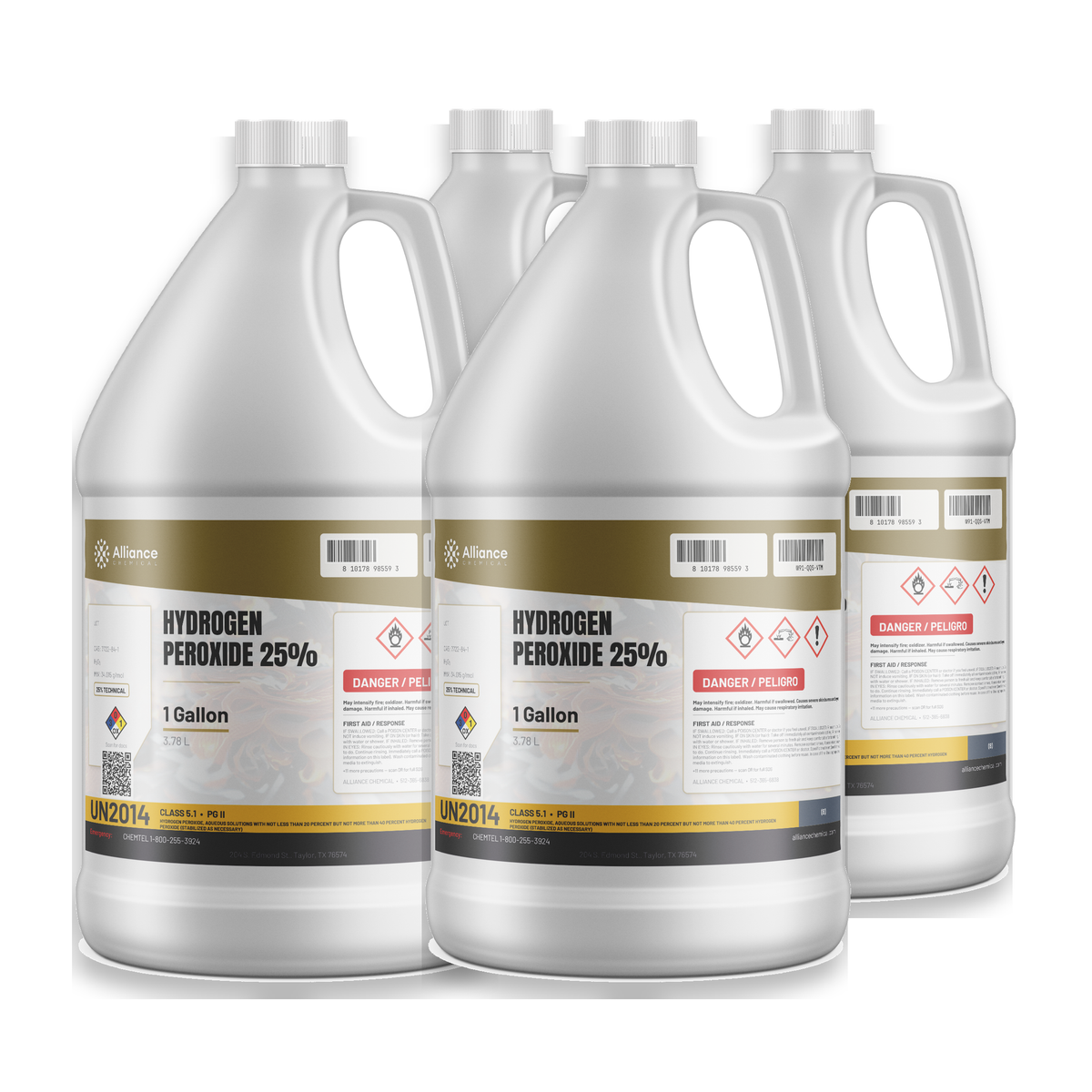 Hydrogen Peroxide 25% Technical Grade case of four 1-gallon plastic jugs Alliance Chemical