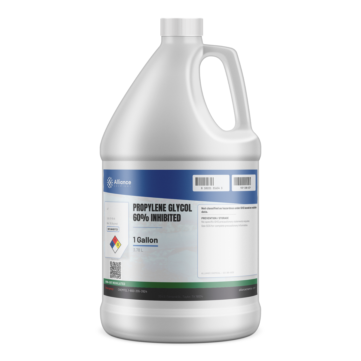 Propylene Glycol 60% Inhibited in a 1-gallon white plastic jug, Alliance Chemical