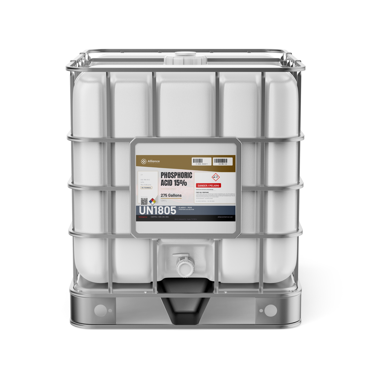 Phosphoric Acid 15% Technical Grade in a 275-gallon IBC tote from Alliance Chemical