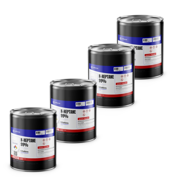 n-Heptane 99% ACS Reagent Grade in four 5-gallon metal pails for extraction, Alliance Chemical
