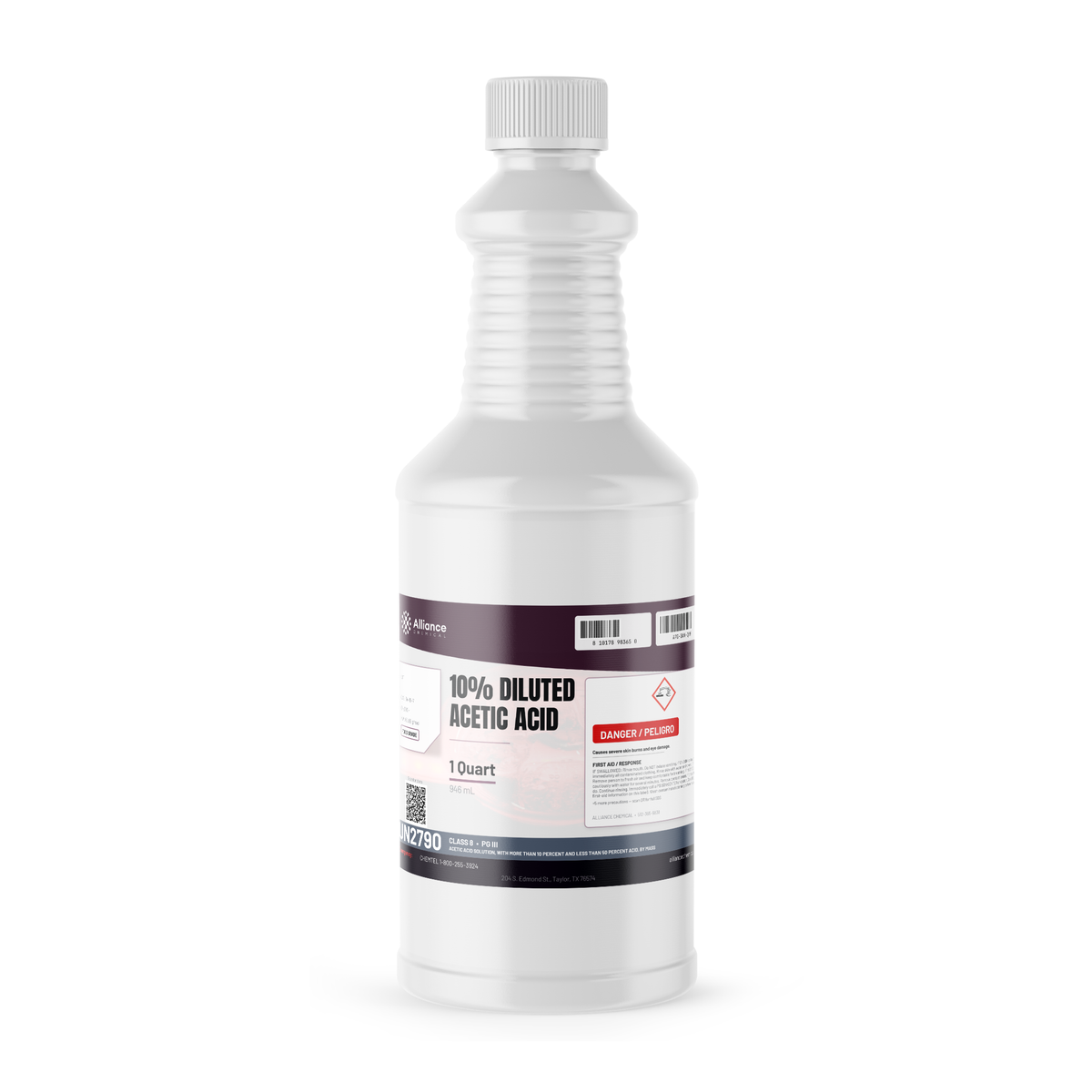 10% Diluted Acetic Acid Food Grade in a 1-quart plastic bottle, Alliance Chemical for pH adjustment