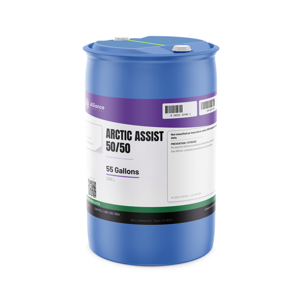 Arctic Assist 50/50 technical grade in a 55-gallon blue plastic drum, Alliance Chemical