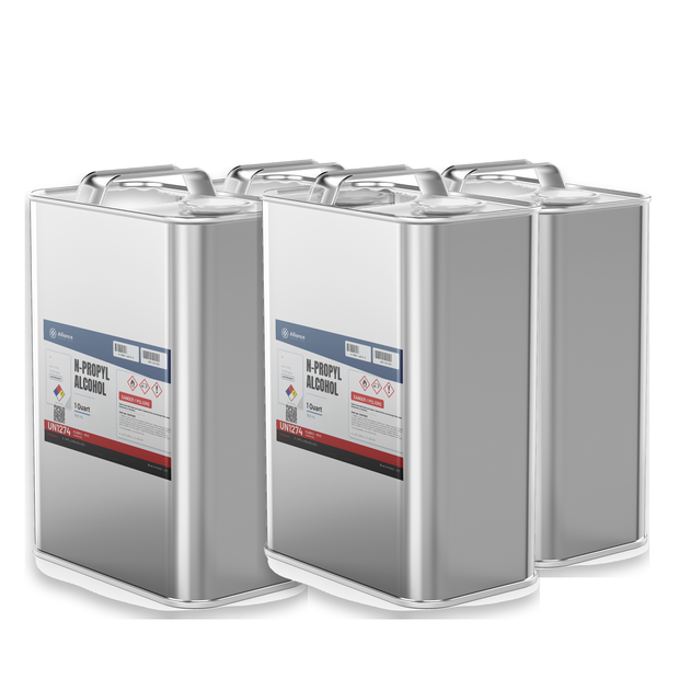 N-Propyl Alcohol ACS Reagent Grade in four 1-quart metal cans, Alliance Chemical for analytical chemistry and reagent preparation