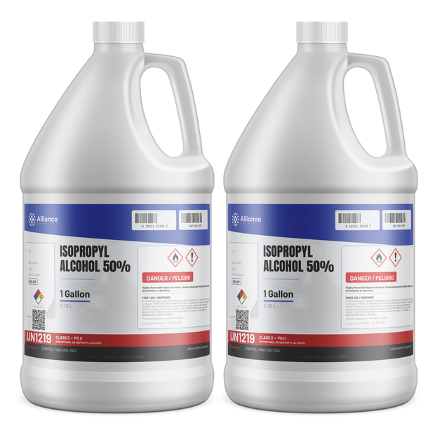 Isopropyl Alcohol 50% USP Grade packaged in two 1-gallon plastic jugs, Alliance Chemical