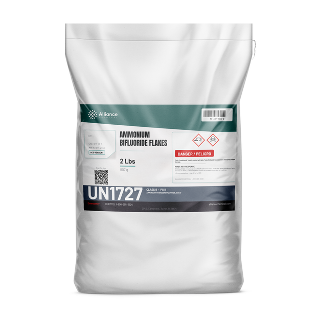 Ammonium Bifluoride Flakes ACS Reagent Grade, 2-lb bag, Alliance Chemical for glass etching and metal finishing