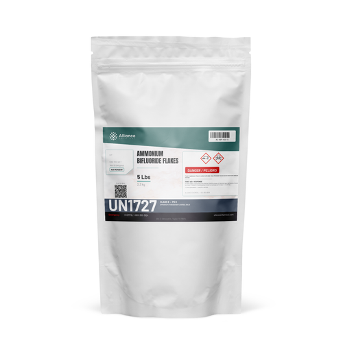 Ammonium bifluoride flakes ACS reagent grade in a 5-lb resealable stand-up pouch from Alliance Chemical