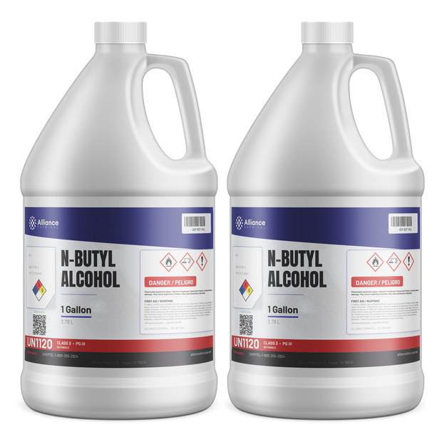 N-Butyl Alcohol Technical Grade, two 1-gallon plastic jugs, Alliance Chemical for industrial ester and solvent synthesis