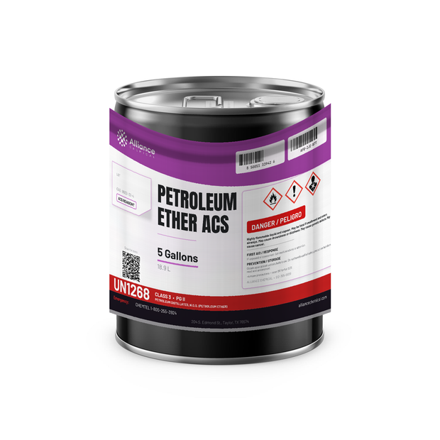 Petroleum Ether ACS Reagent Grade in a 5-gallon metal pail from Alliance Chemical