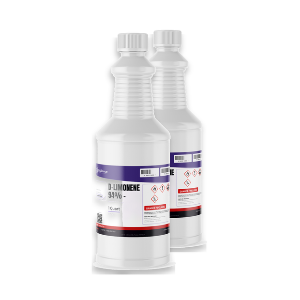 D-Limonene 94% Food Grade in two 1-quart ribbed plastic bottles with caps, Alliance Chemical