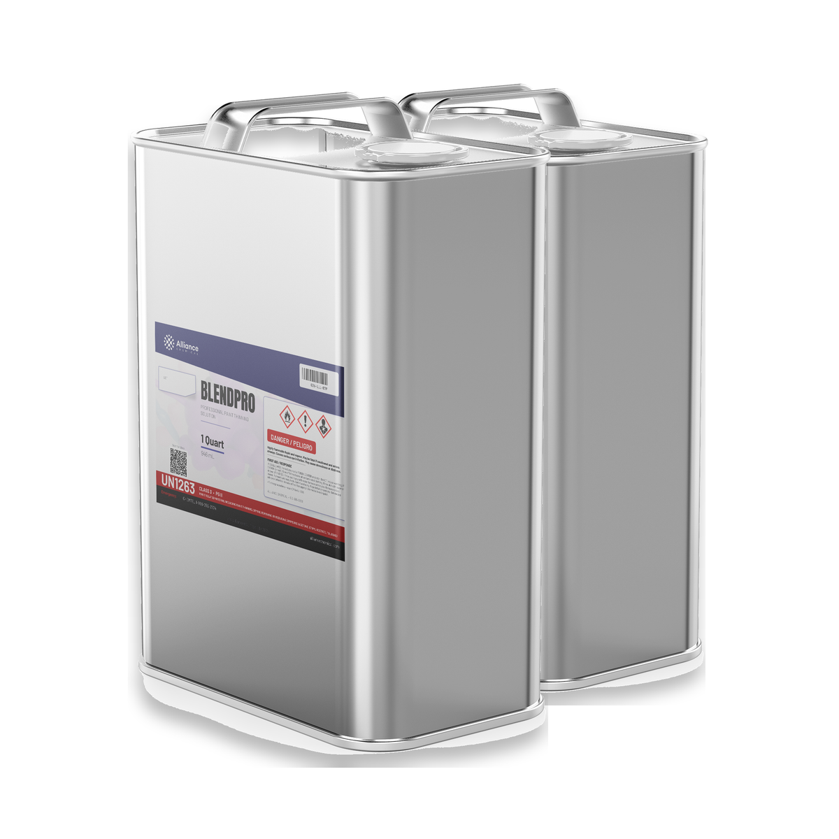 Blendpro Technical Grade Paint Thinner in two 1-quart metal cans from Alliance Chemical for paint thinning and equipment cleanup