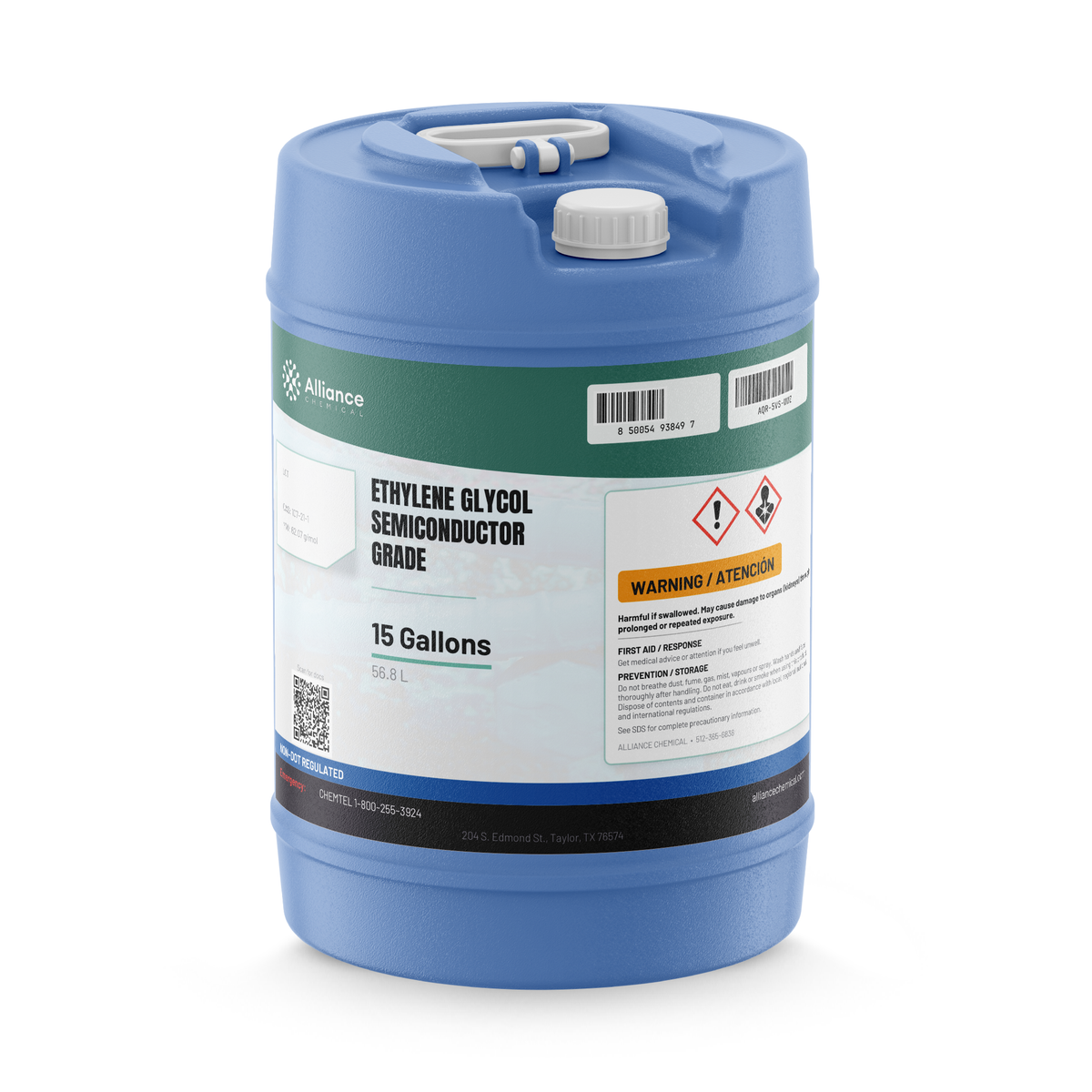 Ethylene Glycol Semiconductor Grade in a 15-gallon blue carboy from Alliance Chemical