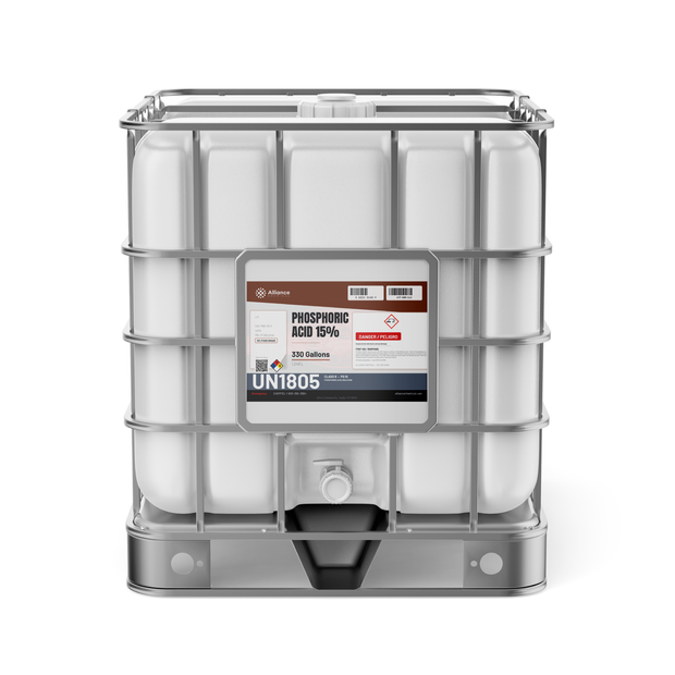 Phosphoric Acid 15% Food Grade in a 330-gallon IBC tote from Alliance Chemical for food and beverage processing