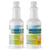 2-quart bottles of Glacial Acetic Acid ACS Reagent Grade in white HDPE containers with UN2789 hazard labels and ribbed safety caps.