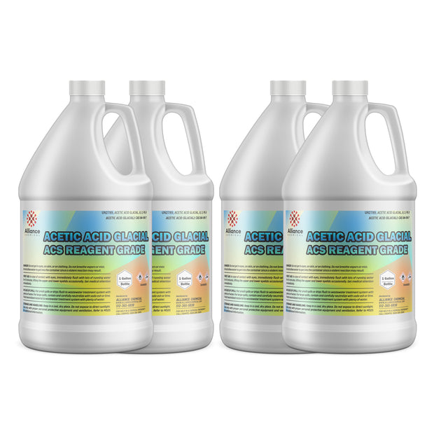 Alliance Chemical 4x1-gallon HDPE bottles of Acetic Acid Glacial ACS Reagent Grade, 99% purity
