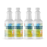 Four 1-quart bottles of Alliance Chemical Acetic Acid Glacial ACS Grade with white caps and product labels.