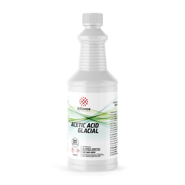 Quart bottle of Glacial Acetic Acid technical grade with corrosive/danger warning symbols, ribbed container design