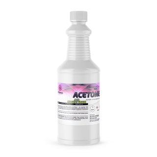 1-quart plastic bottle of Alliance Chemical Acetone ACS Grade with a ribbed screw cap and product label.