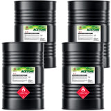 4x55 gallon black steel drums of technical-grade acetone with Alliance Chemical labels, and industrial