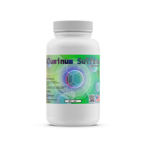 One 2 lb plastic bottle of Alliance Chemical Aluminum Sulfate with a white screw cap and product label.