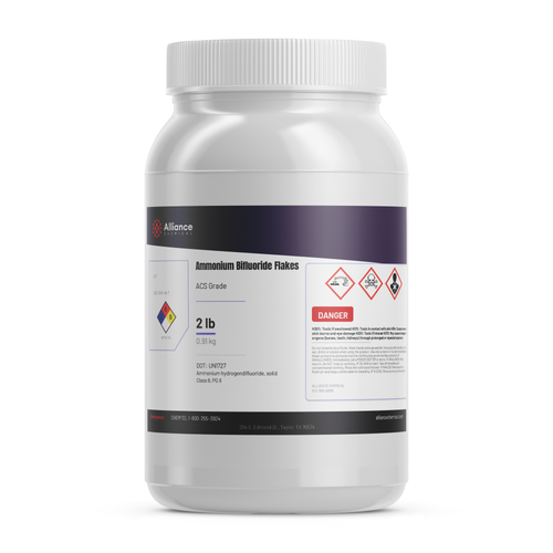 Ammonium Bifluoride Flakes ACS Grade in industrial packaging — etching and metal finishing agent