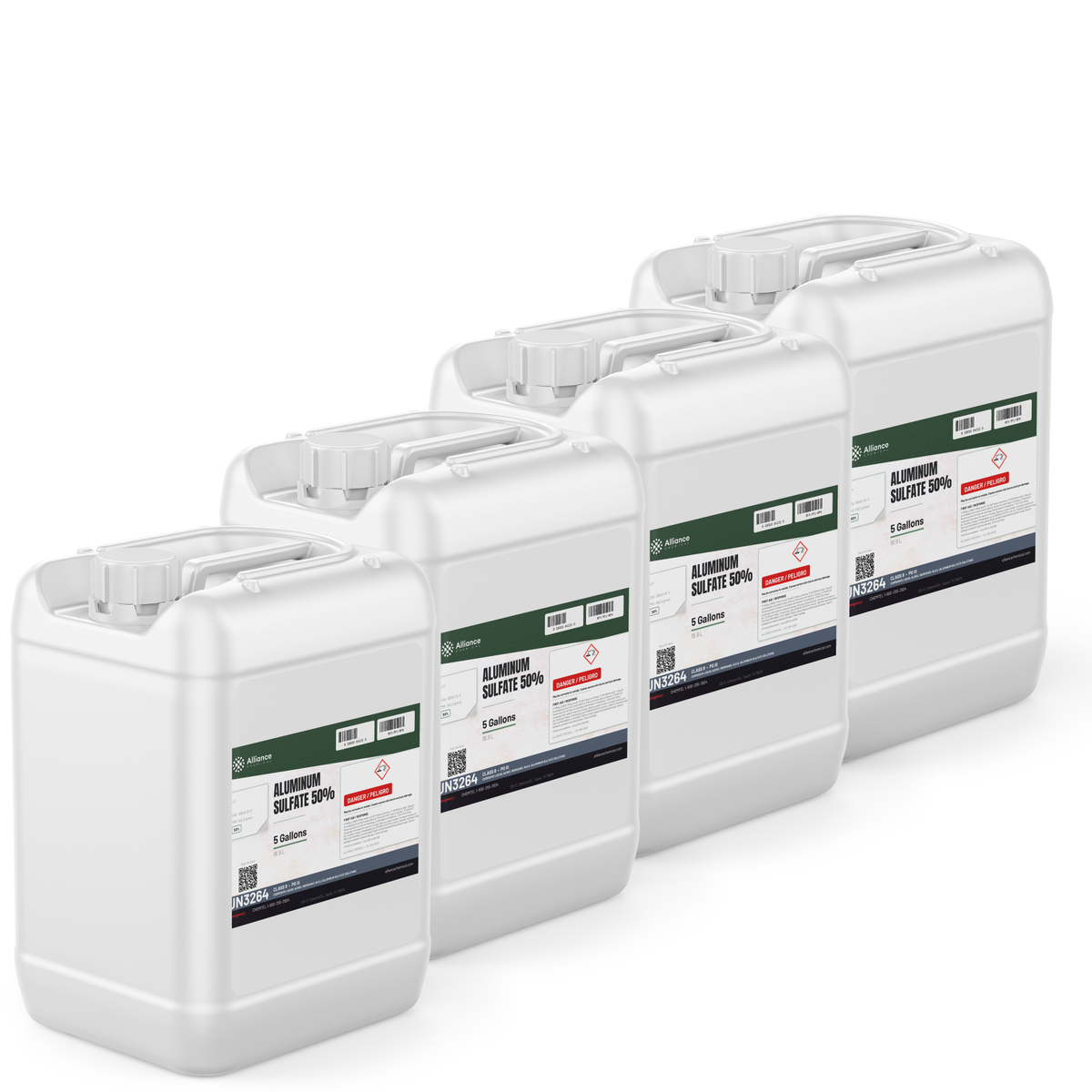 Aluminum Sulfate 50% Technical Grade four 5-gallon jerry cans for municipal water purification Alliance Chemical