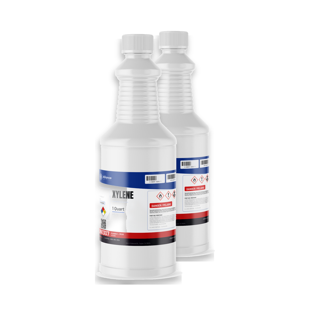 Xylene 98.5% ACS Reagent Grade in two 1-quart plastic bottles for histology tissue clearing, Alliance Chemical