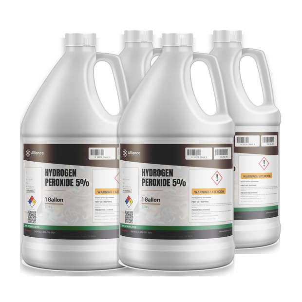 Hydrogen Peroxide 5% Technical Grade in a case of four 1-gallon plastic jugs, Alliance Chemical