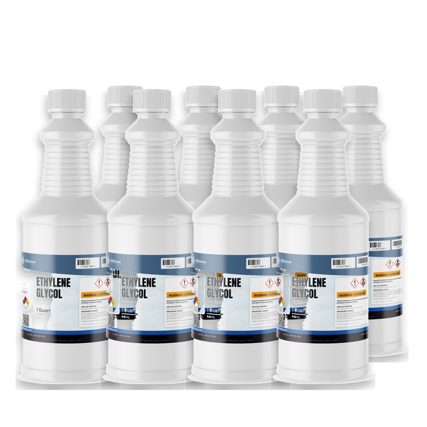 Ethylene Glycol ACS Grade in eight 1-quart white plastic bottles from Alliance Chemical