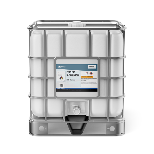 Ethylene Glycol 50/50 Technical Grade in a caged 275-gallon IBC tote, Alliance Chemical