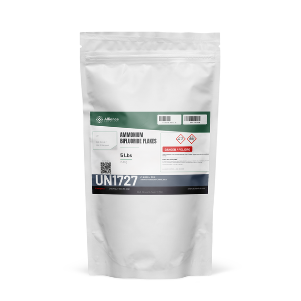 Ammonium Bifluoride Flakes in a 5-lb resealable pouch for metal etching, Alliance Chemical