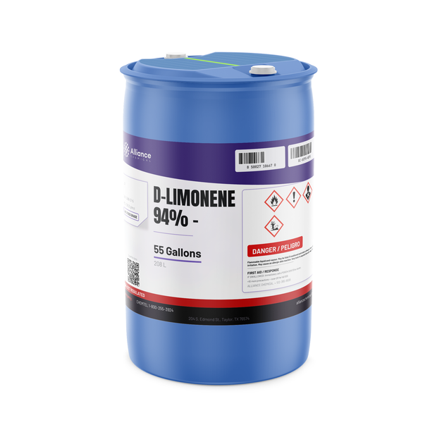 D-Limonene 94% Food Grade 55-gallon drum for industrial cleaning and botanical extraction, Alliance Chemical