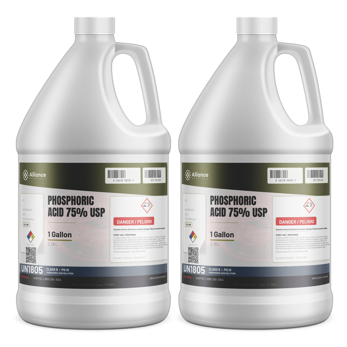 Phosphoric Acid 75% USP Food Grade two 1-gallon plastic jugs for rust removal Alliance Chemical