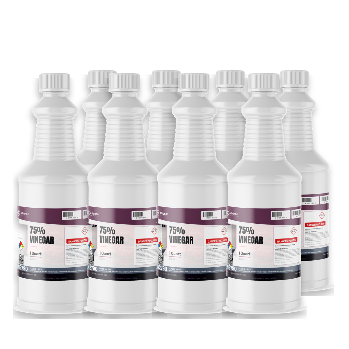 75% vinegar technical grade in eight 1-quart bottles for industrial descaling, Alliance Chemical