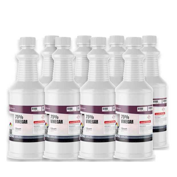 75% vinegar technical grade in eight 1-quart bottles for industrial descaling, Alliance Chemical