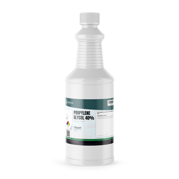 Propylene Glycol 40% USP Grade in a 1-quart white plastic bottle from Alliance Chemical