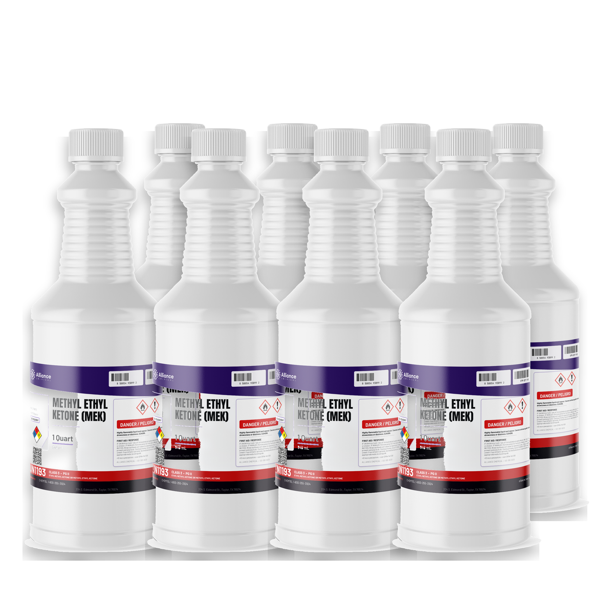 Methyl Ethyl Ketone ACS grade, eight 1-quart plastic bottles, Alliance Chemical, for industrial coatings and surface prep