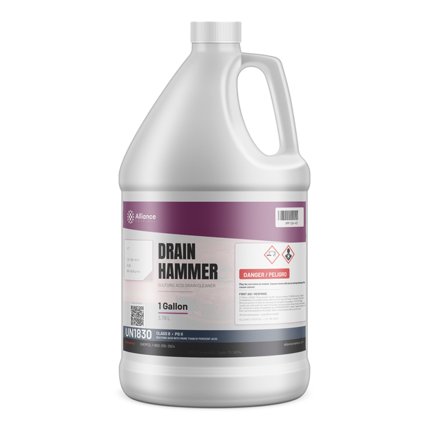 Sulfuric acid technical grade drain cleaner 1-gallon plastic jug, Alliance Chemical for drain clearing